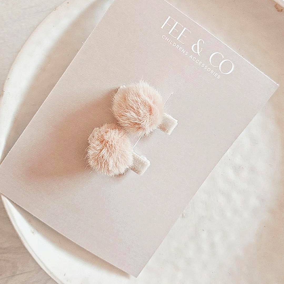 Set of two Mini fluffy pom clips
