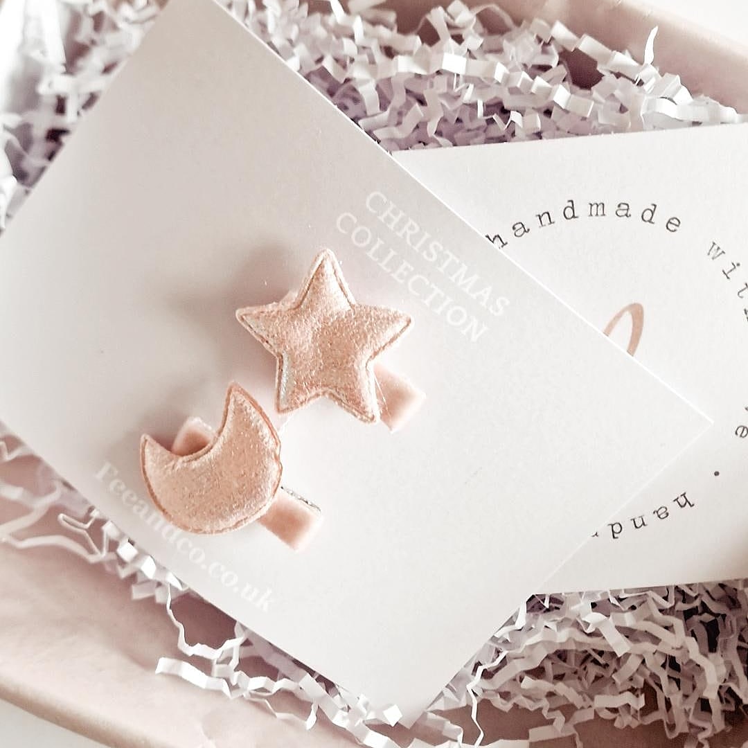 Blush pink metalic star & moon mini clips